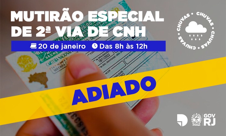 banner informativo com mensagem: Adiado mutirão especial de segunda via de cnh
