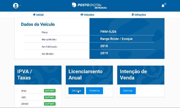 reprodução da tela da área de veículos do app Posto Digital