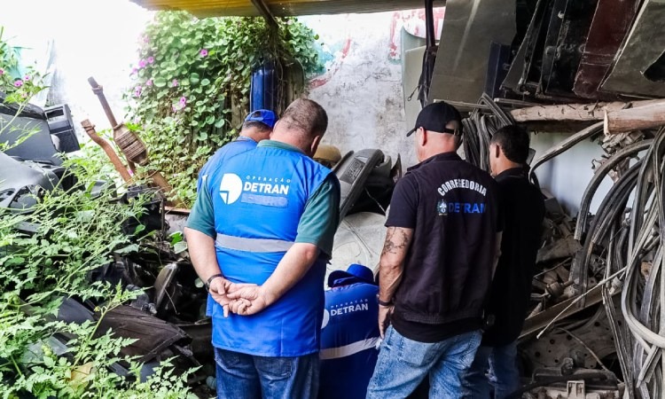 Agentes do governo verificam o solo dentro do ferro-velho